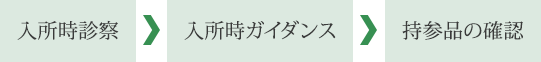 入所時診察 → 入所時ガイダンス → 持参品の確認